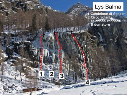 Nuove cascate di ghiaccio nella falesia di Lys Balma (Gressoney)