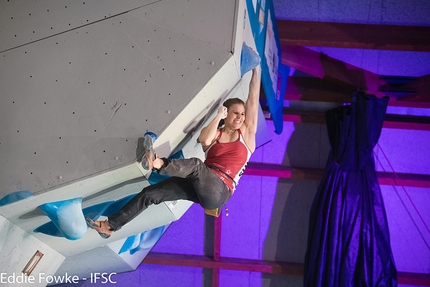 Bouldering World Cup 2017, Meiringen - Petra Klinger competing in the first stage of the Bouldering World Cup 2017 at Meiringen