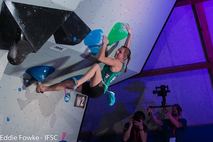Bouldering World Cup 2017, Meiringen - Katharina Saurwein competing in the first stage of the Bouldering World Cup 2017 at Meiringen