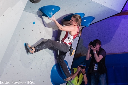 Bouldering World Cup 2017, Meiringen - Petra Klinger competing in the first stage of the Bouldering World Cup 2017 at Meiringen