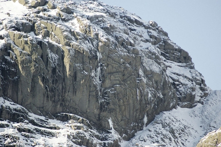 Scafell - The East Buttress of Scafell. Never Ever Say Never takes the central drip.