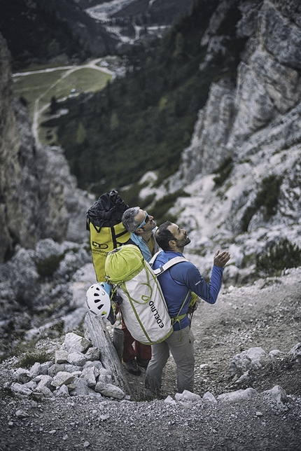 Cima Scotoni, Fanis, Dolomites, Nicola Tondini, Non abbiate paura... di sognare - Nicola Tondini making the first ascent of 'Non abbiate paura... di sognare', Cima Scotoni, Dolomites