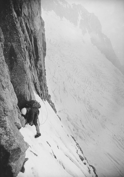 Mike Kosterlitz - Mike Kosterlitz on the first Ice Traverse of the Walker Spur, Grandes Jorasses