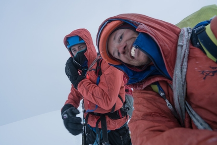 Mount Huntington, Alaska, Clint Helander, Jess Roskelley - Jess Roskelley and Clint Helander making the first ascent of the South Ridge of Mount Huntington, Alaska