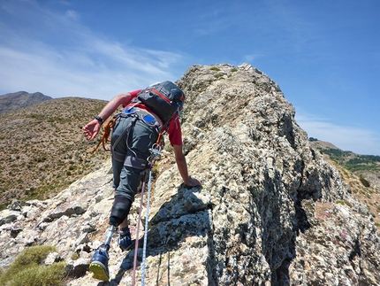 Sardinia, Monte Muru Mannu, Lino Cianciotto, Marco Marrosu - Lino Cianciotto scrambling along the SE Ridge of Monte Muru Mannu, Sardinia