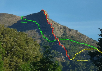 Sardinia, Monte Muru Mannu, Lino Cianciotto, Marco Marrosu - The line of the route up the SE Ridge of Monte Muru Mannu, Sardinia