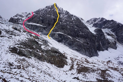 Königsspitze, Gran Zebrù, Daniel Ladurner, Johannes Lemayer - The line of the new mixed climb up Königsspitze, first ascended on 07/10/2017 by Johannes Lemayer and Daniel Ladurner