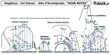 Gran Rotsa, Val Clarea, Valle di Susa - Le vie d'arrampicata nella falesia Gran Rotsa, Val Clarea, Valle di Susa. I settori Normale, Ross, Pietra Volata, Calli