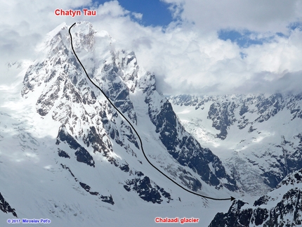 Caucasus massif skiing, Miroslav Peťo, Maroš Červienka - Chatyn Tau (4412 m) SE couloir, Caucasus