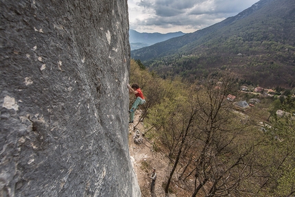 Peter Moser, Celva, Roberto Bassi  - Peter Moser making the first ascent of the climb 'Progetto Bassi' at Celva (TN)