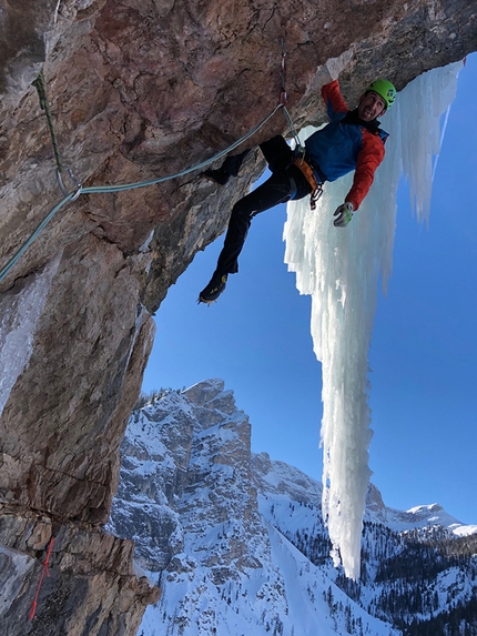 Christoph Hainz, Kurt Astner, Pragser Tal, Dolomites - Kurt Astner climbing New Look New Hook up Rauhe Gaisl, Pragser Tal, Dolomites