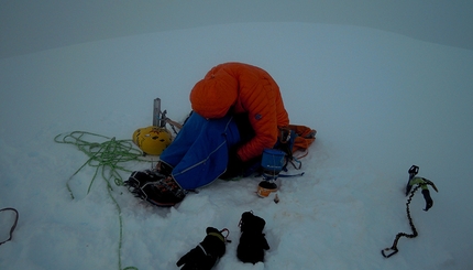 Antarctica, Marek Holeček, Míra Dub, Monte Pizduch - Monte Pizduch, Antarctica: Marek Holeček resting briefly on the summit