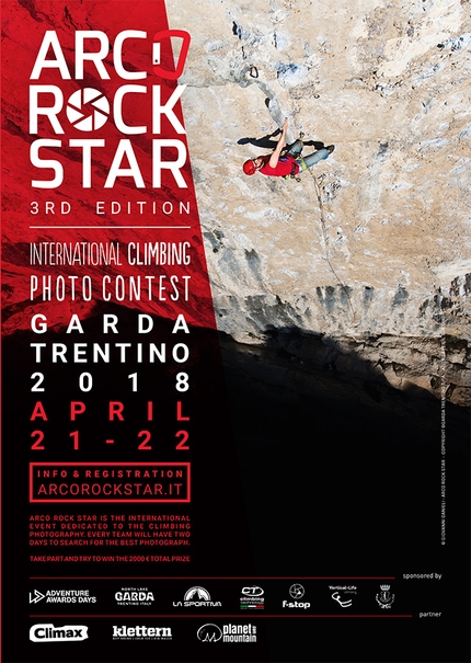 Arco Rock Star 2018 - Il 21 e 22 aprile le pareti verticali del Garda Trentino saranno la scenografia della terza edizione di Arco Rock Star, il contest internazionale di fotografia di arrampicata.