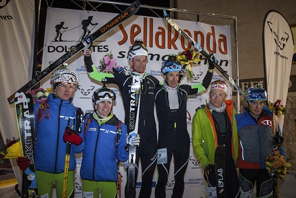 Sellaronda Skimarathon 2018, Dolomites - Men's podium of the Sellaronda Skimarathon 2018, Dolomites: 2. Manfred Reichegger & Davide Magnini 1. Martin Anthamatten & Werner Marti 3. Remi Bonnet & William Boffelli
