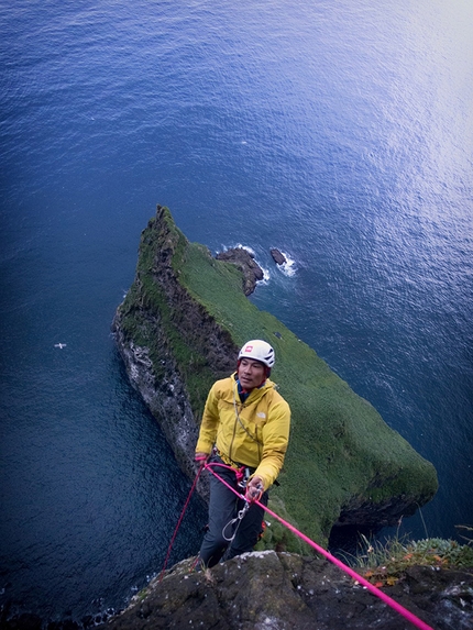 Yuji Hirayama, James Pearson, Cedar Wright, Faroe Islands - Yuji Hirayama climbing on the Faroe Islands