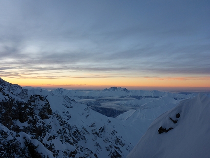 Shkhara South Face, Caucasus, Georgia, Archil Badriashvili, Giorgi Tepnadze - Shkhara South Face; dawn