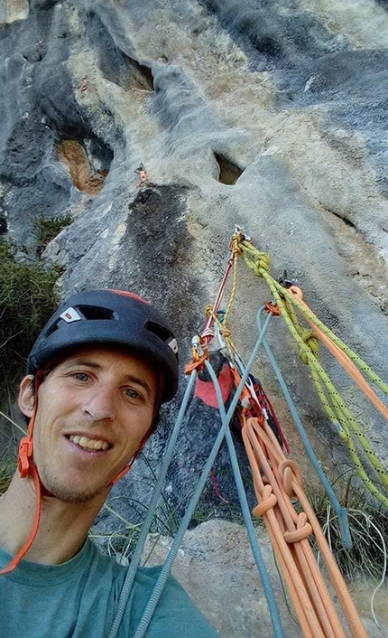 Klemen Bečan, Drašnice, Croatia - Klemen Bečan making the first ascent of Roctrip (8c+, 220 m) at Drašnice in Croatia