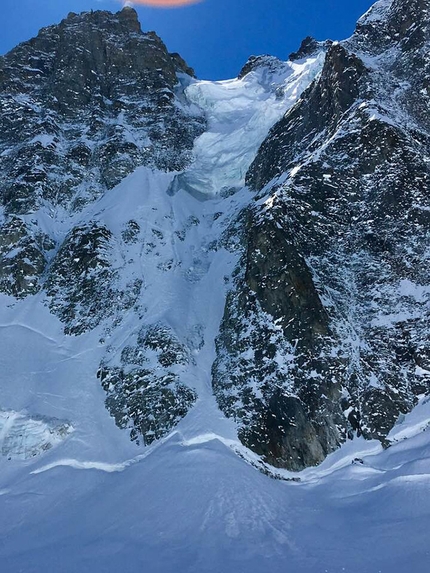 Jonathan Charlet, Christophe Henry, Triolet, Mont Blanc - Triolet North Face descended by Jonathan Charlet (ski) and Christophe Henry (snowboard) on 18/04/2018