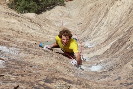 Rock climbing in Jordan - Jordan climbing: Luca Schiera making the first free ascent of Pin, his 7a