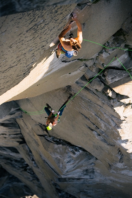 Alex Honnold, Tommy Caldwell, The Nose, El Capitan, Yosemite - The Nose El Capitan: Alex Honnold leads, Tommy Caldwell jumars below during their record-breaking speed ascent on 06/06/2018