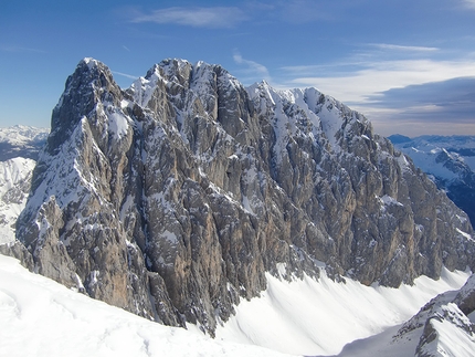 Arrampicarnia 2018, Cjanevate 150, Alpi Carniche - Arrampicarnia: la parete sud del Cjanevate in inverno