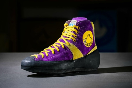 La Sportiva Mariacher - The Mariacher, the purple climbing shoes by La Sportiva, developed in 1982 by Heinz Mariacher