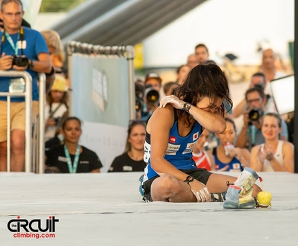 Bouldering World Cup 2018, Munich - Bouldering World Cup 2018 Munich: Miho Nonaka crying in disbelief after winning the Boulder World Cup 2018