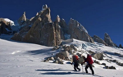 Torre Egger, Patagonia - Dani Arnold & Stephan Siegrist ascending towards Torre Egger.