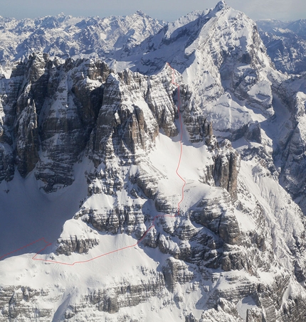 Dolomites steep skiing: big first ski descent of Croda Marcora SW Face