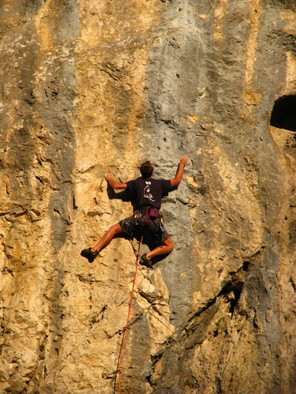 Romania - Constantin Gabor climbing Semiluna 7b, Pietrele lui Solomon, Romania.
