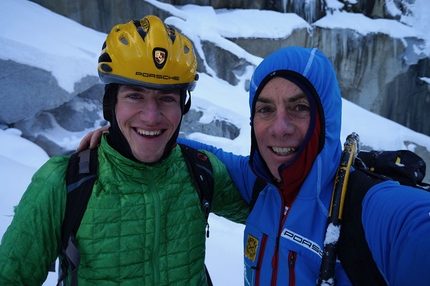 Thomas Bubendorfer, Rein in Taufers, Max Sparber - Max Sparber and Thomas Bubendorfer after the first ascent of No Country for Old Men at Rein in Taufers, Italy