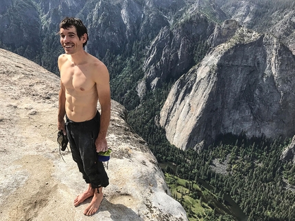 Alex Honnold El Capitan, Freerider - Alex Honnold after his free solo ascent of Freerider, El Capitan, Yosemite, USA on 3 June 2017.