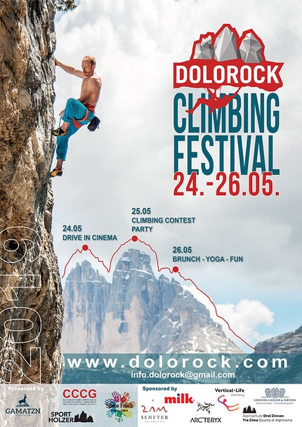 Dolorock - Dal 24 al 26 maggio 2019 al cospetto delle Tre Cime di Lavaredo (Dolomiti) si svolgerà la 7a edizione del Dolorock Climbing Festival. l  Dolorock Climbing Festival è stato lanciato nel 2013 dall'associazione d'arrampicata Gamatzn, formata da arrampicatori e alpinisti della Val Pusteria.
