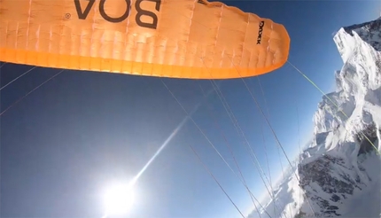 Max Berger paraglides off K2 Shoulder