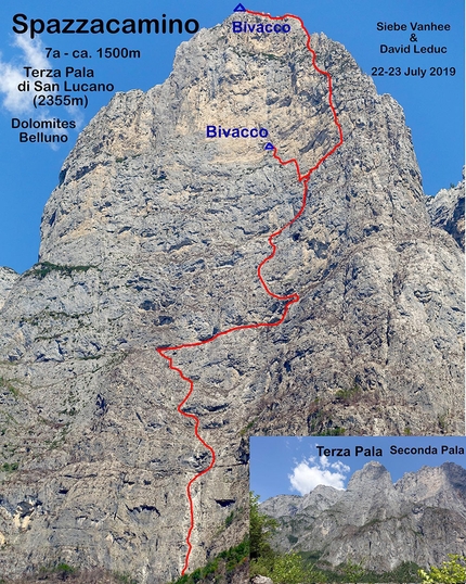 Pale di San Lucano Dolomiti - Spazzacamino alla Terza Pala di San Lucano in Dolomiti di Siebe Vanhee e David Leduc