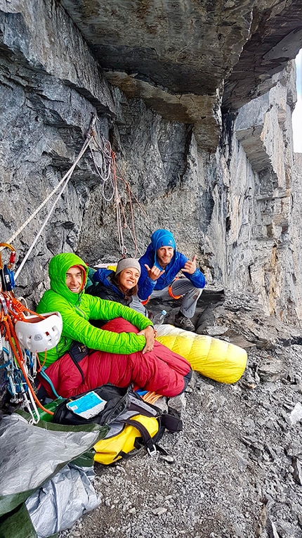 Eiger - Nina Caprez and Aymeric Clouet at the bivy after having repeated La Vida es Silbar up the north face of the Eiger, with Aymeric Clouet