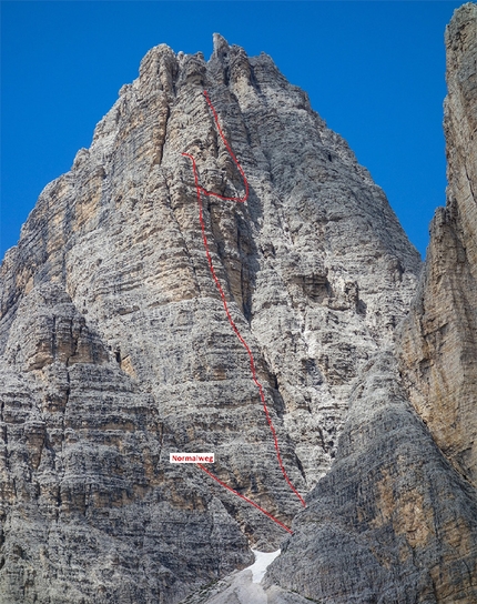 Cima Grande di Lavaredo, Dolomites - The route line Zeitsprung, Große Zinne, Drei Zinnen, Dolomites (Hannes Pfeifhofer, Diddi Niederbrunner)