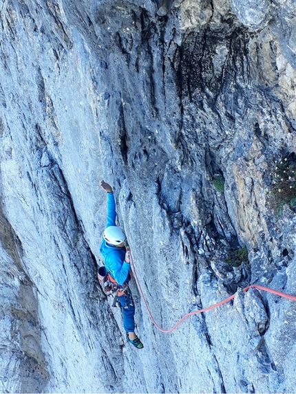 Monte Agner, Dolomiti - Agner parete NE Diretta 4 Gatti: Marco Toldo sul 5° tiro