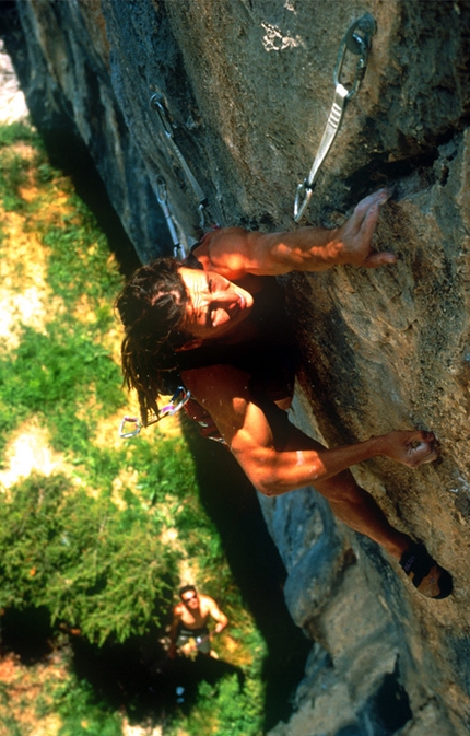 Cristian Brenna - Cristian Brenna making the first repeat of Noia 8c+ at Andonno in 1995