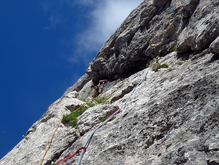 Spiz della Lastia, Pale di San Lucano, Dolomites - Making the first ascent of Futuro Incerto, Spiz della Lastia, Pale di San Lucano, Dolomites (Lorenzo Corso, Diego Toigo, Luca Vallata 18-19/08/2019)