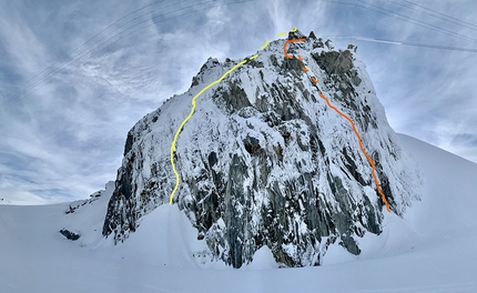 Grand Flambeau Mont Blanc, Ezio Marlier - Grand Flambeau, Mont Blanc. In yellow Monia Mena, in red Cuori di ghiaccio
