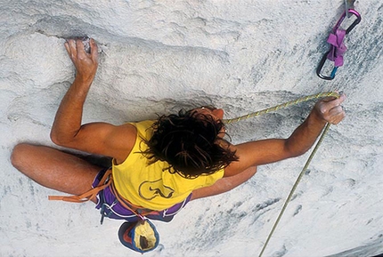 Heinz Mariacher - Heinz Mariacher climbing at Spiaggia delle Lucertole above Lake Garda close to Arco in Italy in the 1980's