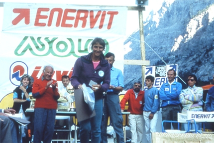 Andrea Mellano - Riccardo Cassin alla premiazione di Sportroccia Bardonecchia 1985,