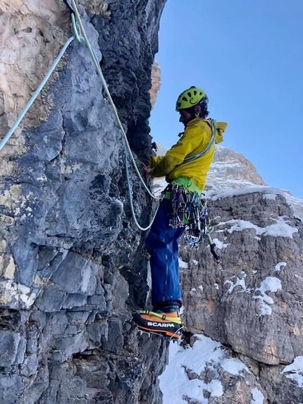 Val Travenanzes Dolomites - Manuel Baumgartner making the first ascent of Barba Bianca in Val Travenanzes, Dolomites with Christoph Hainz (10/01/2019)
