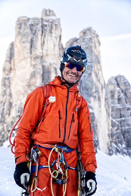 Simon Gietl - Simon Gietl after his solo winter enchainment of the Tre Cime di Lavaredo, Dolomites