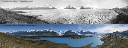 Sulle Tracce dei Ghiacciai - Il ghiacciaio Upsala in Patagonia, fotografata da Alberto de Agostino nel 1931 e Fabiano Ventura nel 2016