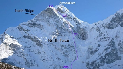 Himalaya ed elisoccorso - Ama Dablam la via di salita seguita da David Göttler e Hiraide Kazuya