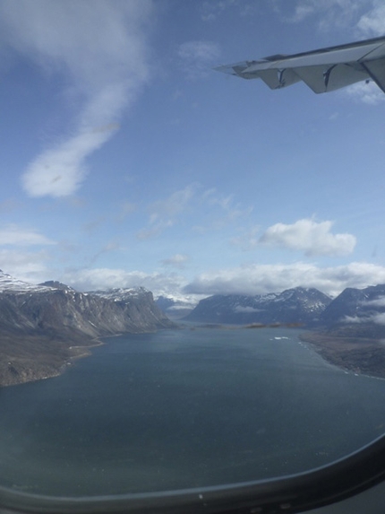 Baffin Island Mount Asgard - Mt. Asgard Baffin Island: looking out the plane towards Weasel valley.