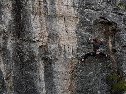 The crag Podenzoi - Maria Marega climbing Alè Papà Lino 7c at Podenzoi