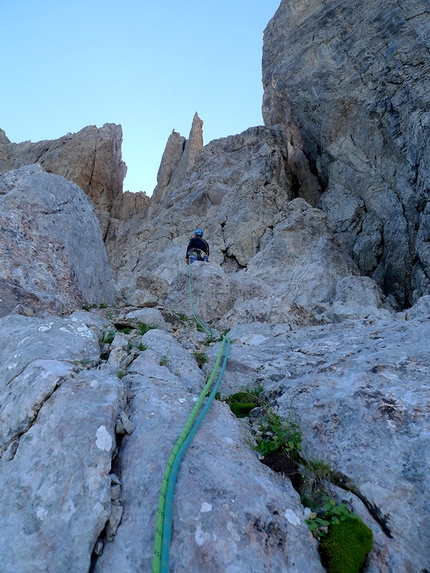 Trogkofel / Creta di Aip, Carnic Alps, Michal Coubal, Anna Coubal - Michal Coubal making the first ascent of The Hour Between Dog and Wolf, Trogkofel / Creta di Aip, Carnic Alps (Michal Coubal, Anna Coubal 08/2020)